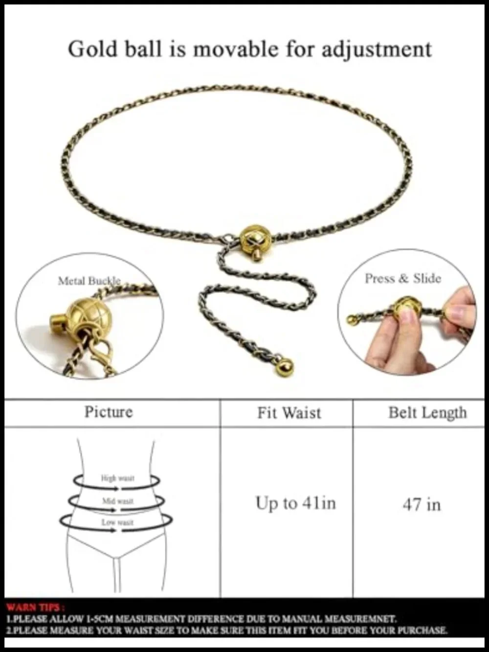 Dual-Function Leather Purse Chain Strap & Waist Belt, Adjustable 47 in